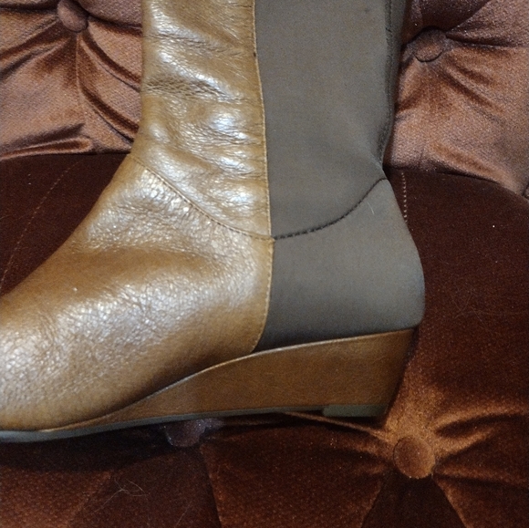 Jessica Simpson Leather Tall Boots Beagan Bourbon Combo Brown - Picture 4 of 5